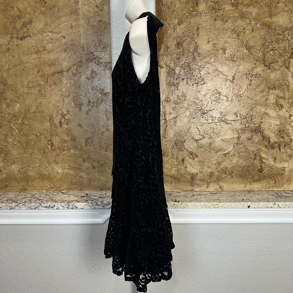 Karl Lagerfeld Paris Velvet Burnout Shift Dress Sz 12 Black Tie Neck Sleeveless - Picture 5 of 11